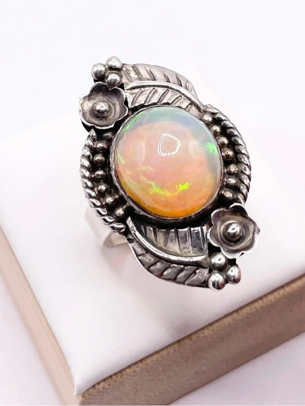 Size 6 Ethiopian Opal 925 Sterling Silver Ring